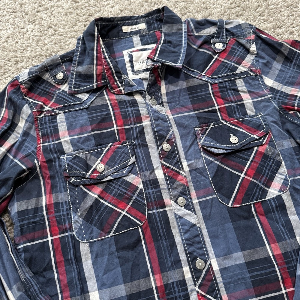BKE Athletic Fit Men's Plaid Button Up Long Sleeve SZ S Double Chest Pockets - Picture 2 of 12